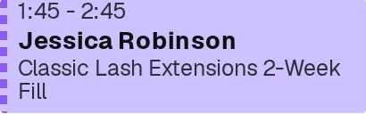 An appointment the client has not confirmed yet shows a dashed left edge.