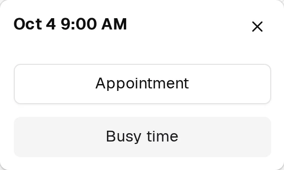 Clicking an empty slot offers two things to put there. Busy time is the second.