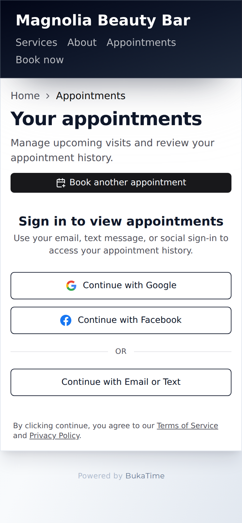 Your appointments asks for the same sign-in before showing anything.