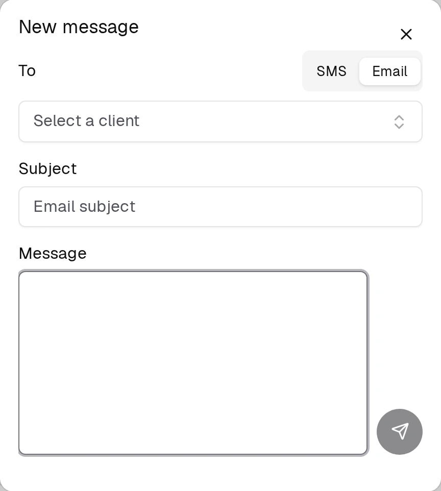 Switch to Email and a Subject line appears — the only difference between the two channels.