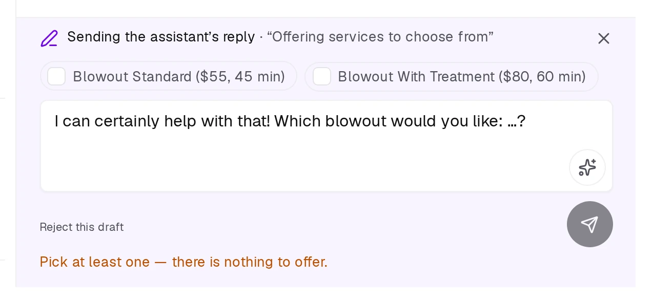 With nothing ticked there is nothing to offer, so Offer & send is switched off.