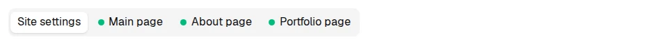 One tab per page of your site, each dot saying whether that page is live yet.